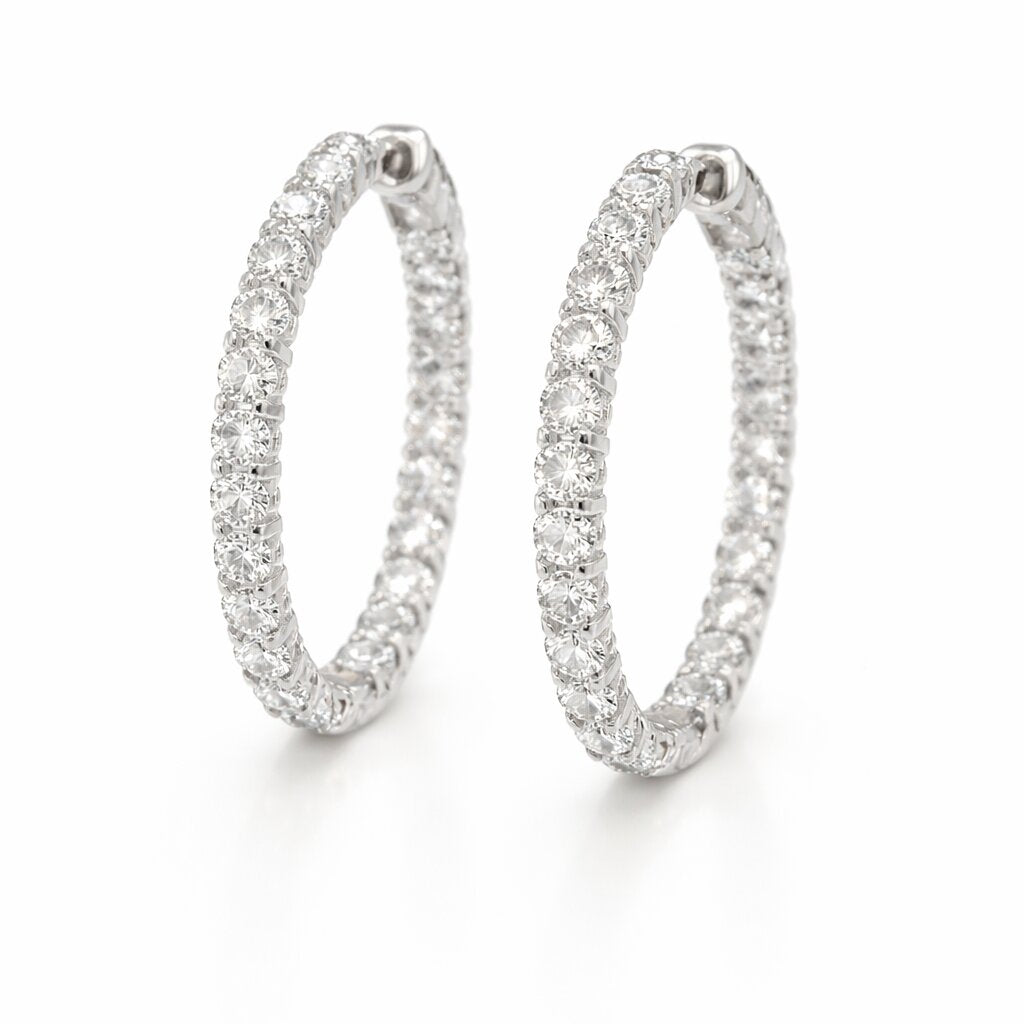 Diamond hoop earrings with 46 round diamonds, 4.05ct total weight