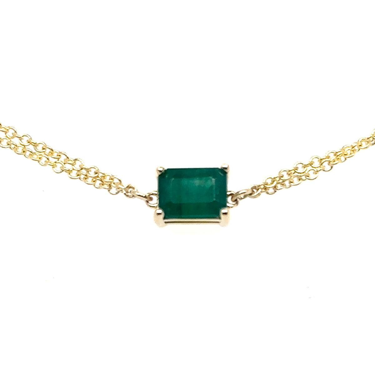 Emerald Solitaire Bracelet in 14K Yellow Gold - close up