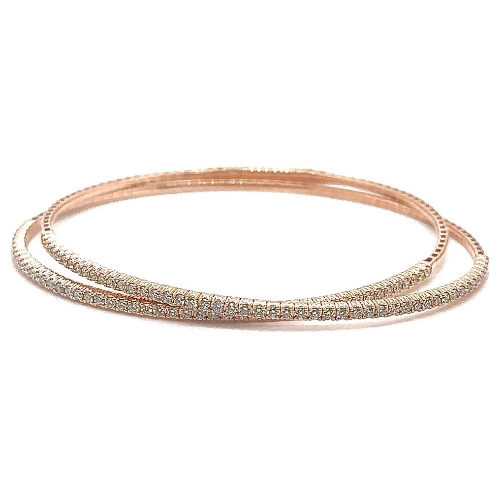 Diamond Pavé Double Bangle Bracelet in 14K Rose Gold - front view