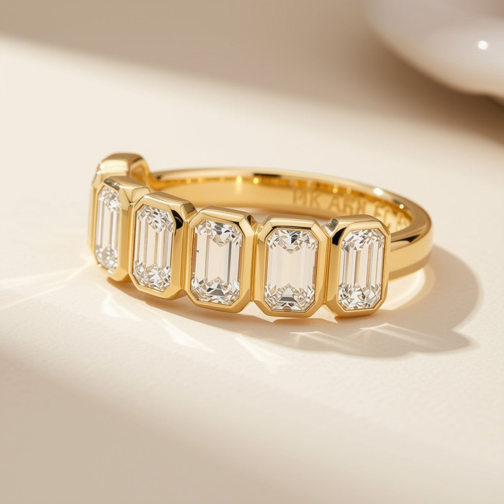 Emerald Cut Diamond Bezel Ring - 14K Yellow Gold
