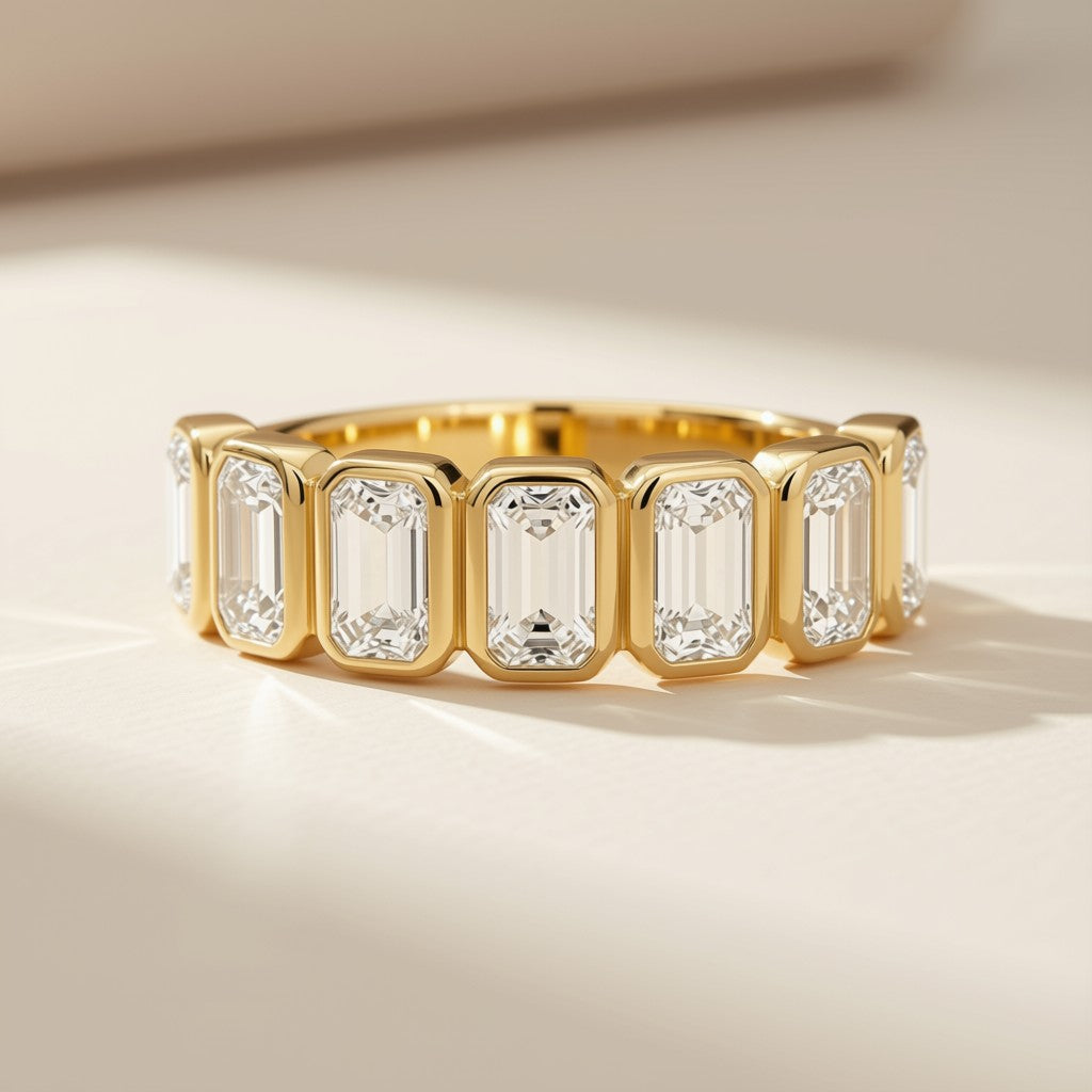 Emerald Cut Diamond Bezel Ring - 14K Yellow Gold