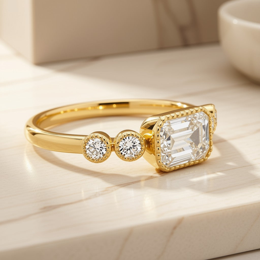 Emerald-Cut Diamond Bezel Ring - 14K Yellow Gold