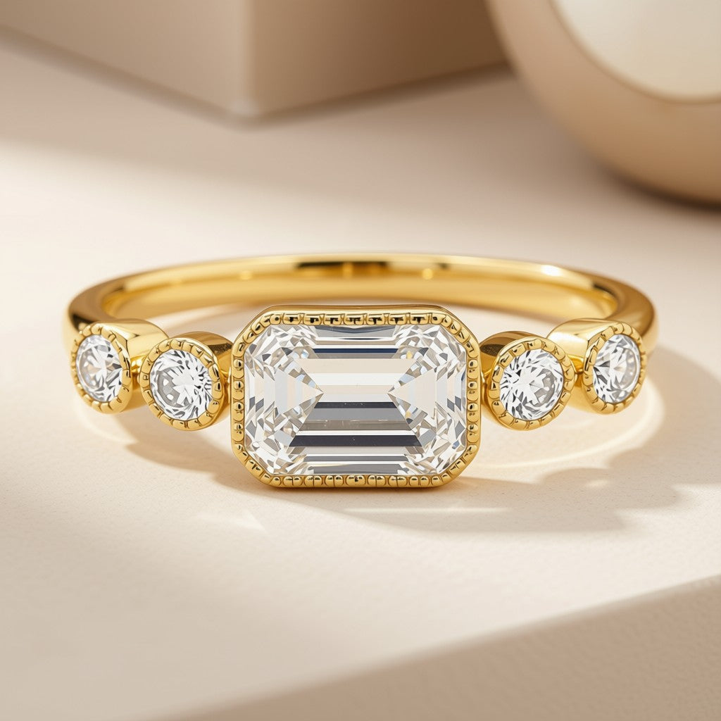 Emerald-Cut Diamond Bezel Ring - 14K Yellow Gold