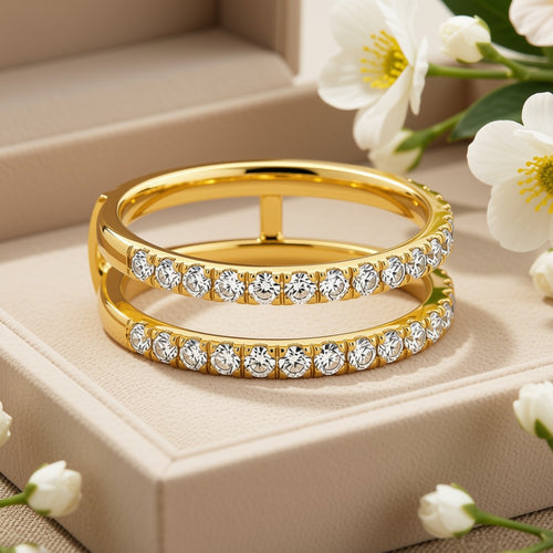 Diamond Double Band Ring - 14K Yellow Gold