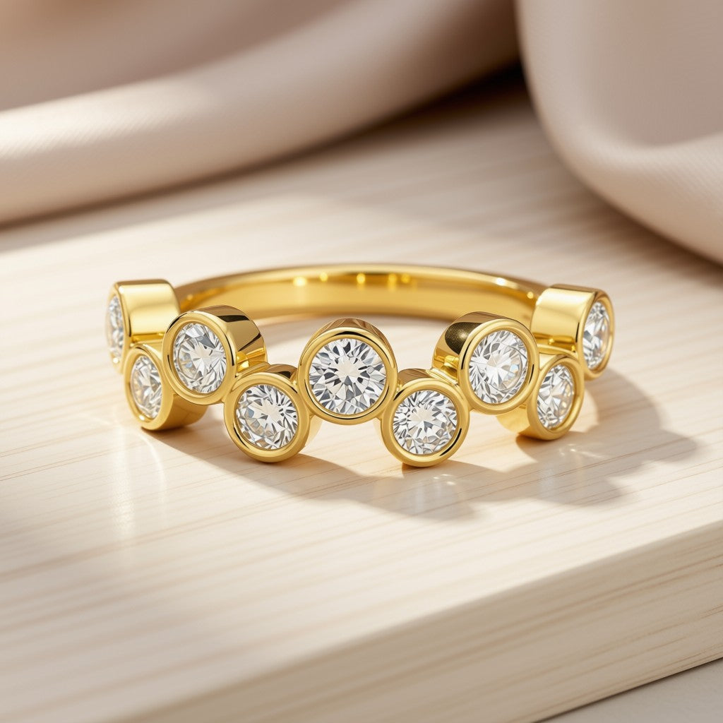 Round Diamond Bubble Bezel Band - 14K Yellow Gold, front view