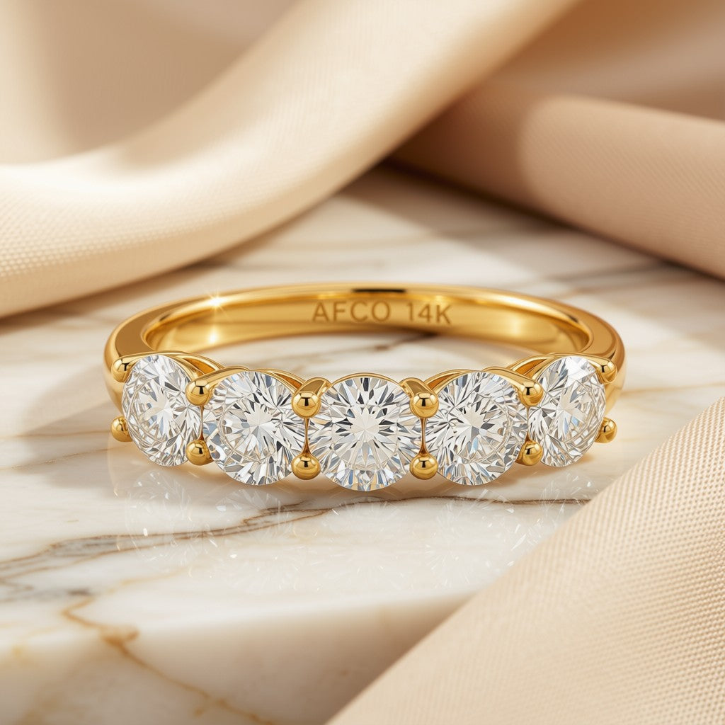 Five-Stone Round Diamond Band - 14K Yellow Gold, front view