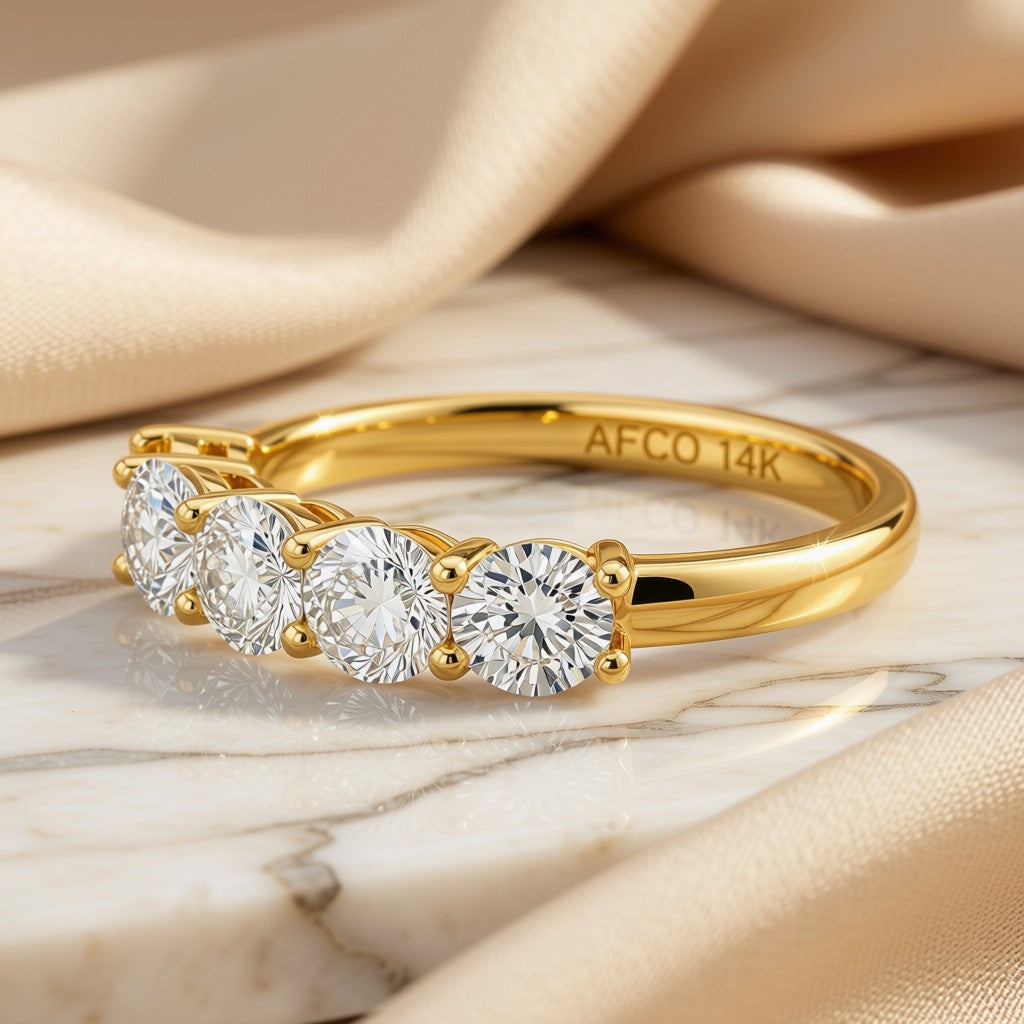 Five-Stone Round Diamond Band - 14K Yellow Gold, angle view