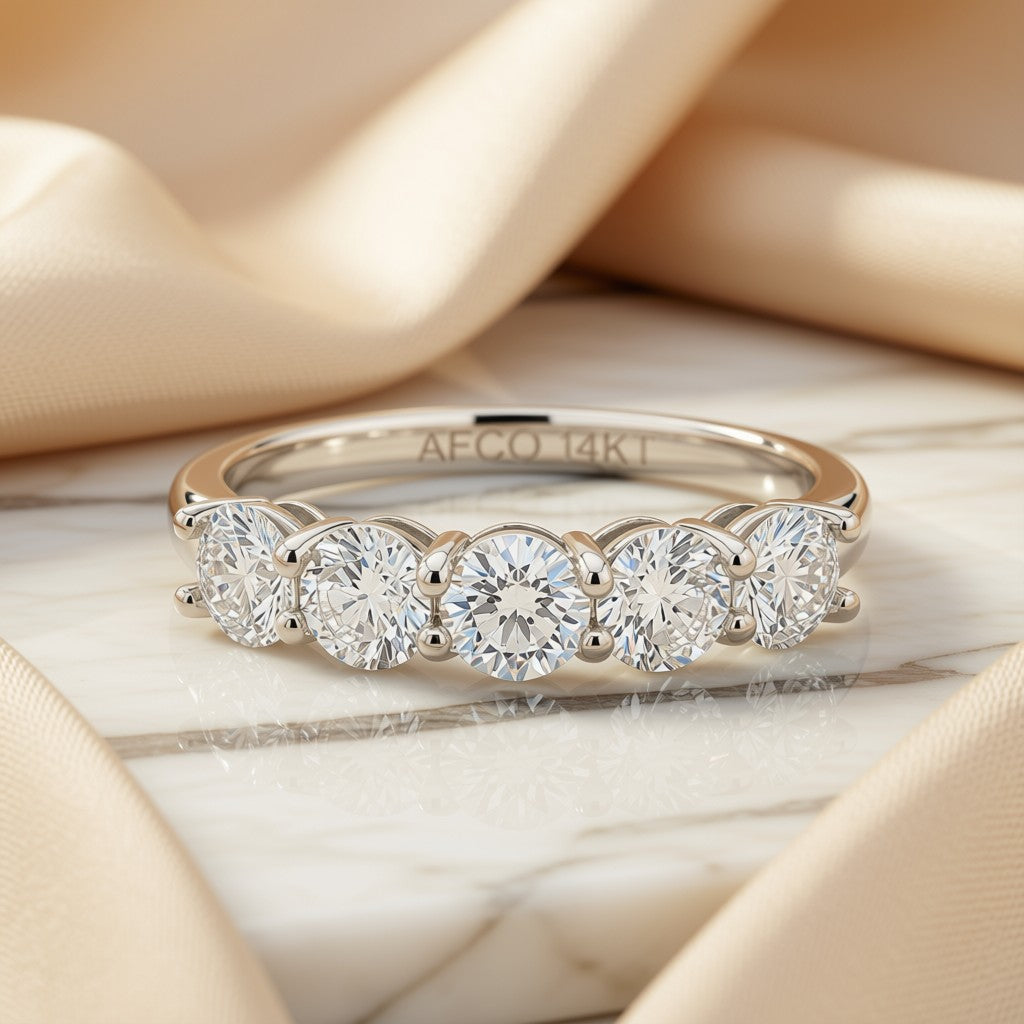 Five-Stone Round Diamond Band - 14K White Gold, angle view