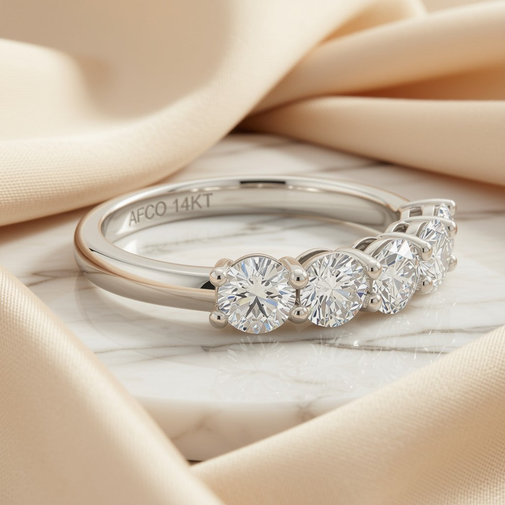 Five-Stone Round Diamond Band - 14K White Gold, front view