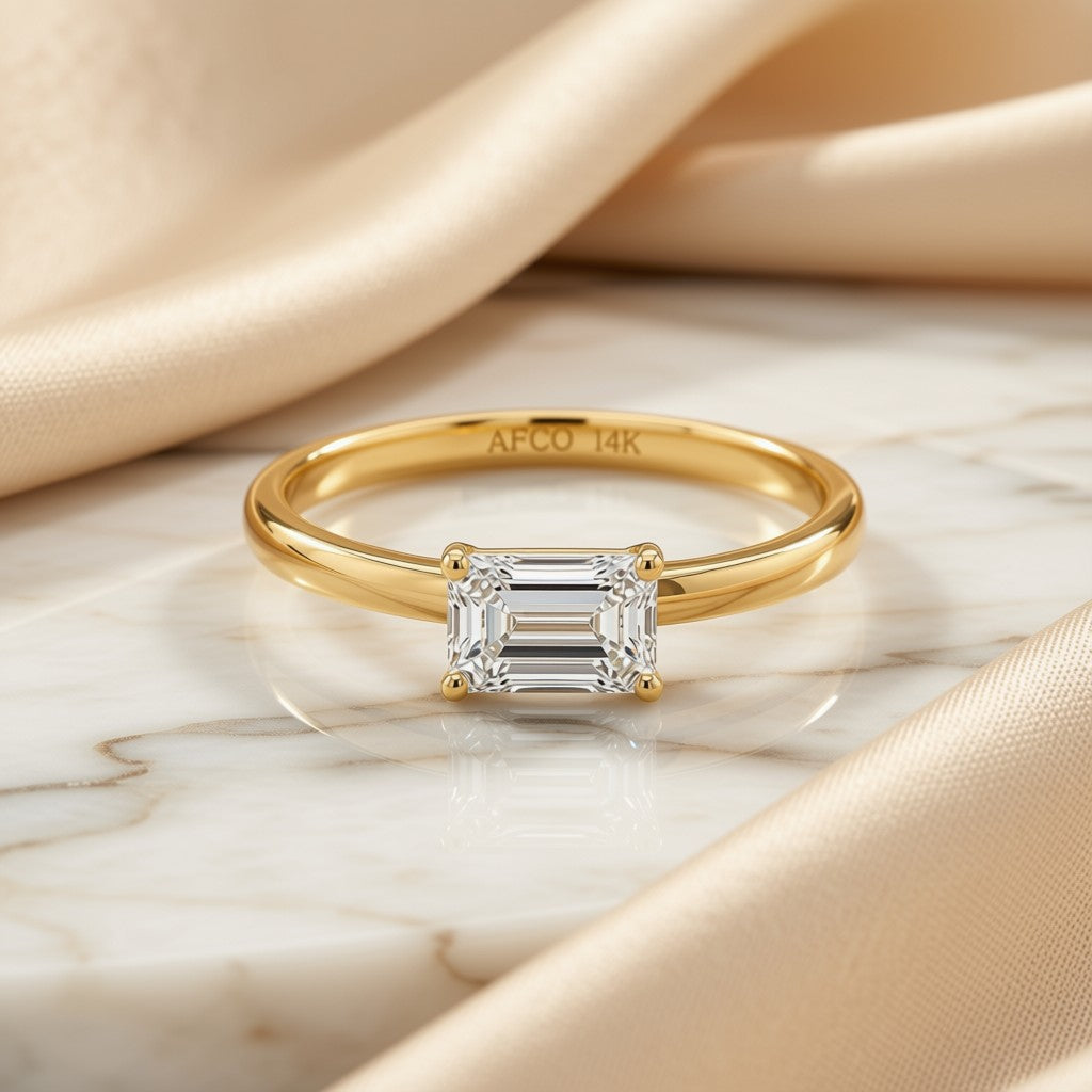 Emerald Cut Diamond Solitaire Ring - 14K Yellow Gold, front view