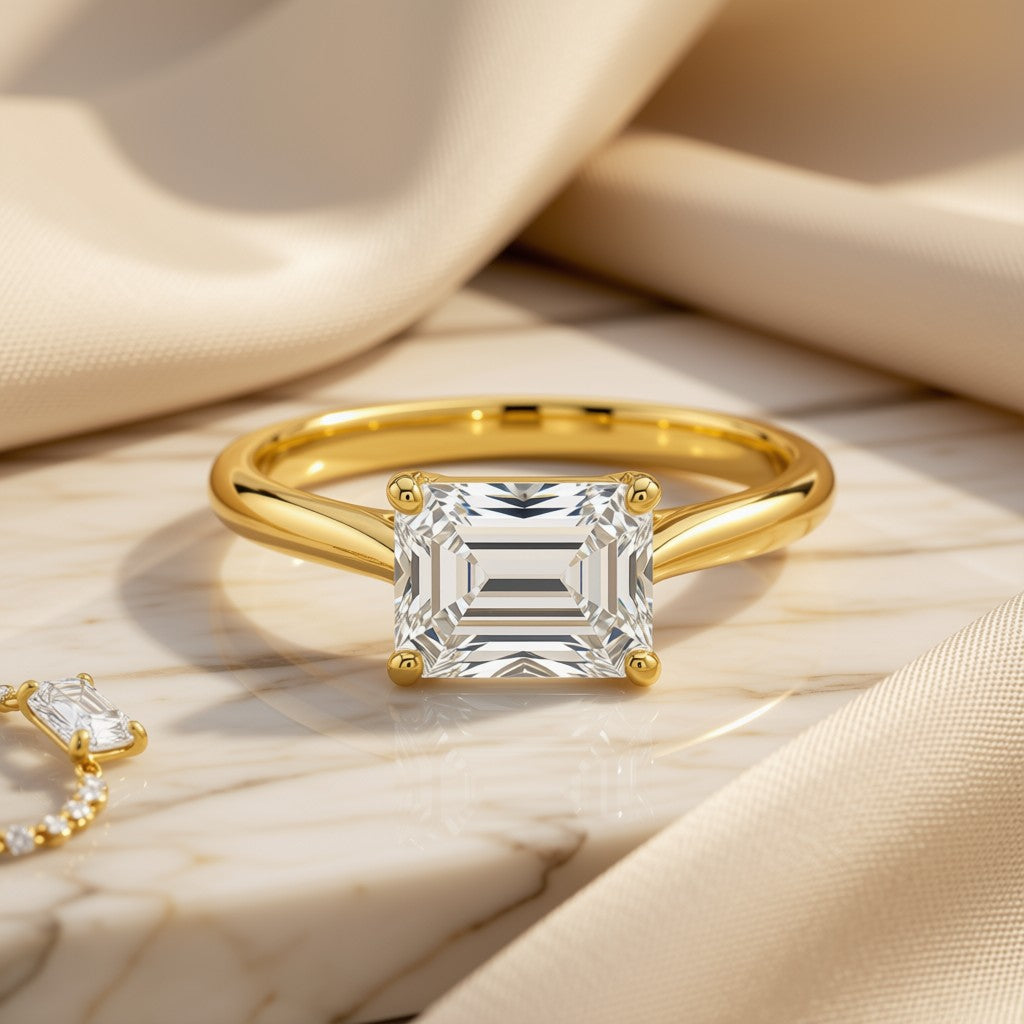 Emerald Cut Diamond Solitaire Ring - 14K Yellow Gold, front view