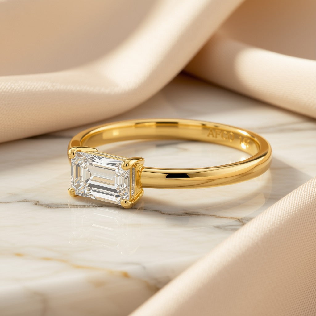 Emerald Cut Diamond Solitaire Ring - 14K Yellow Gold