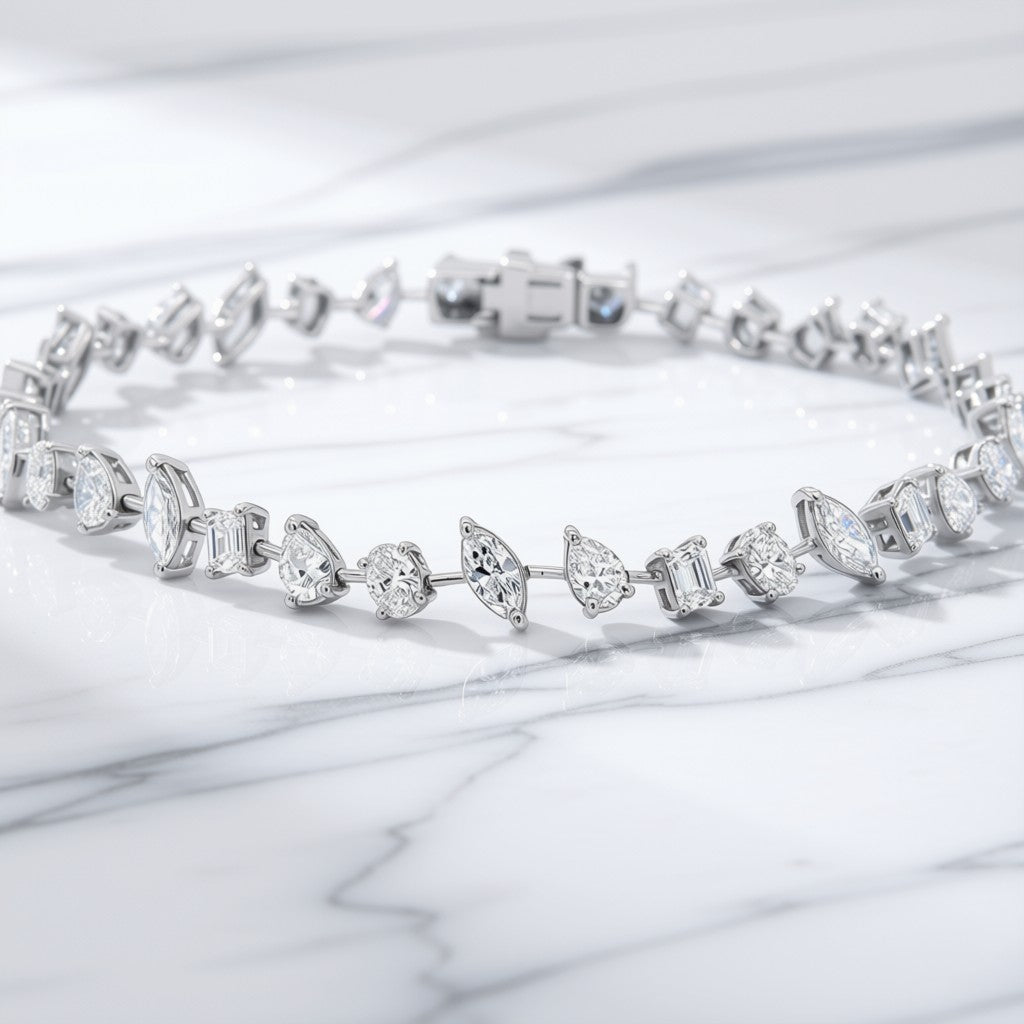 Mixed Shape Diamond Tennis Bracelet - 14K White Gold